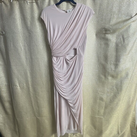 Halston Heritage Draped Jersey Cut Out Criss Cross Side Gathered Pink Dress - Picture 5 of 13